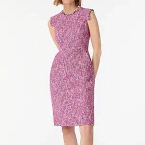 J. Crew Resume Pink Italian Tweed Fringe Cap Sleeve Fitted Sheath Midi Dress 4